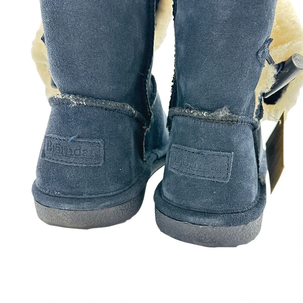 Bjorndal Joey Boots‎ Women SZ 8 Navy Blue New Australian Sheep Wool Suede Toggle